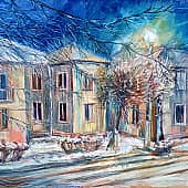 Зимний вечер в городке.