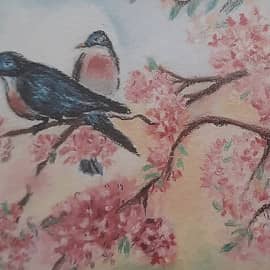 Птицы на цветущей ветке