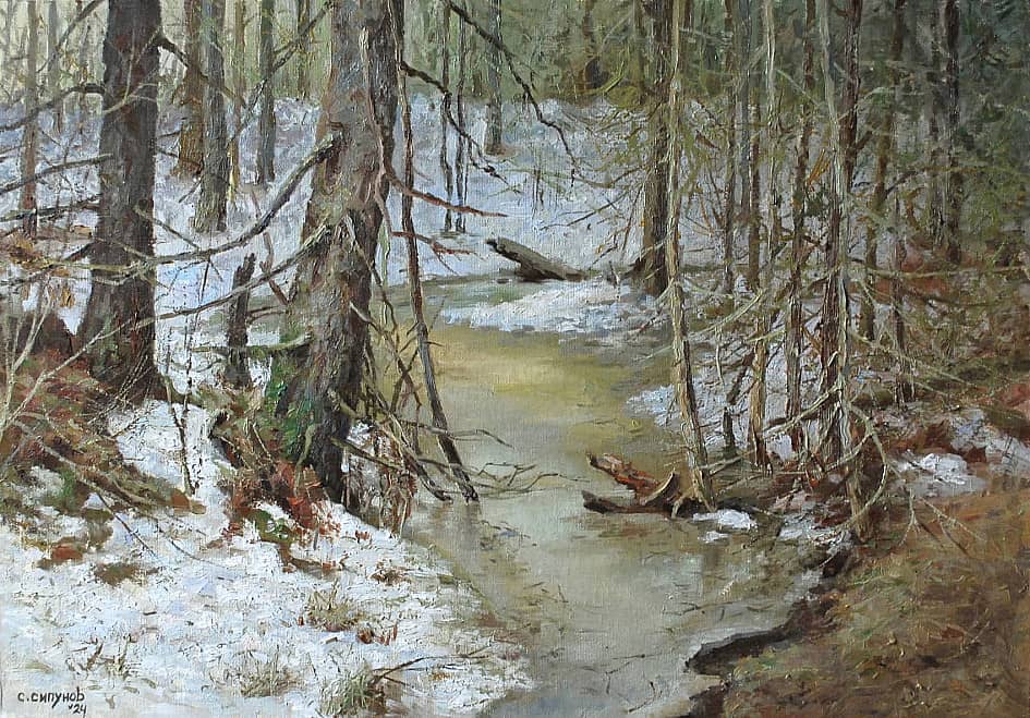 Лесной ручей под апрельским льдом