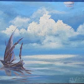 Облако над морем. Корабль. Дирижабль. Проект "Сказочные миры ZhNataly.  Отличные кучевые облака