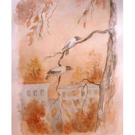 Вороны в городе 2005  40х30 бумага акварель