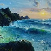 "Прибой у скалистого берега".