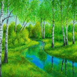 Река в тени берез