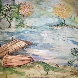 Осенний пейзаж, акварель