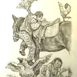 Как залезть на лошадь при помощи ног.