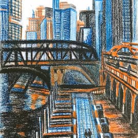 Мост и набережная. Скетч.