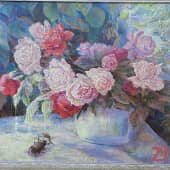 "Розовые розы" картина с выставки "Сказочные миры ZhNataly" натюрморт