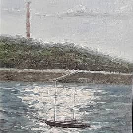 Яхта в море. Блики на воде. Пленэрная живопись ZhNataly