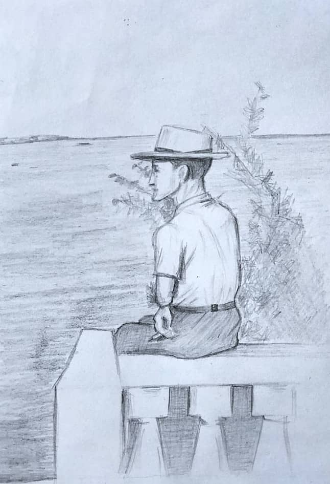 Зарисовка. Папа на отдыхе в Геленджике. 1957 год