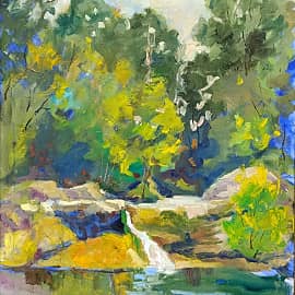 Водопад в технике "алла-прима", пленэр ZhNataly.