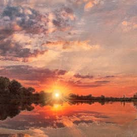 закат над озером