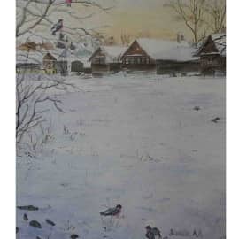 В суздали зима в феврале 2009 36х48 бумага акварель