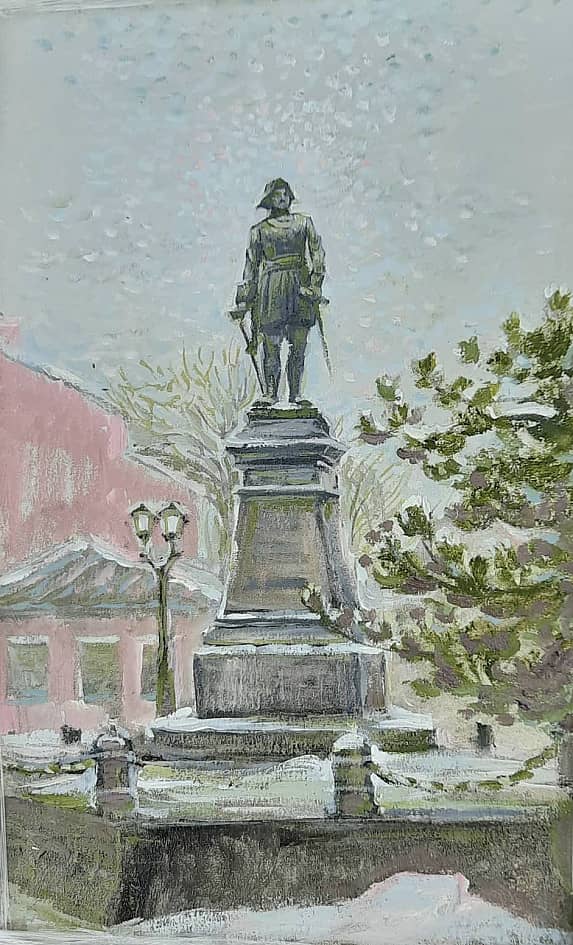 Снег идёт, памятник  Петру Первому, пленэрная живопись ZhNataly