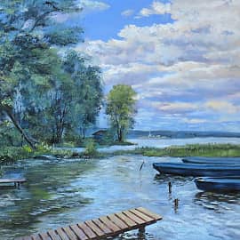 Лодочки на реке. Учебная работа.