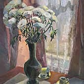 Натюрморт с белыми хризантемами