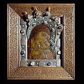 Икона Богородицы Корсунская в драгоценном окладе и резном киоте. Московская Иконописная Мастерска