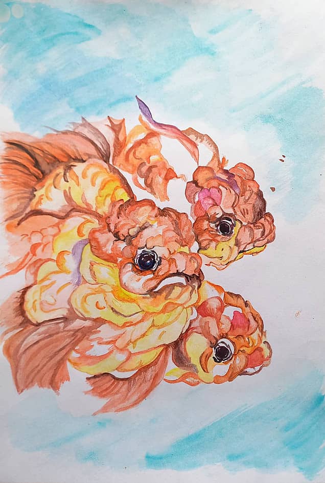 Акварельный аквариум. Золотые рыбки.
