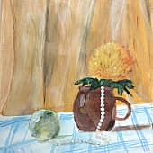 Натюрморт с хризантемой и яблоком