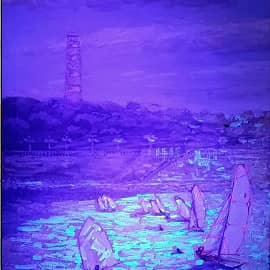 Гонка. Соревнования.  Серия Яхт-клуб. День и ночь. Ночь. Проект Светофизика в живописи ZhNataly