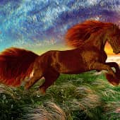 Красный конь в ковыль траве