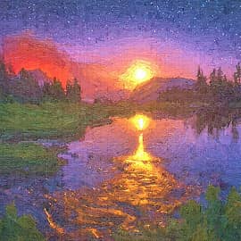 на рассвете, у озера