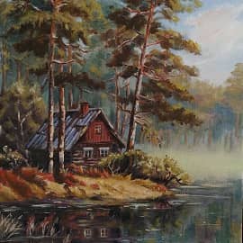 Домик у озера. Картина в частной коллекции.
