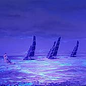 Гонка на карбоновых файловых яхтах. Ночь.  Проект "светофизика в живописи"  ZhNataly