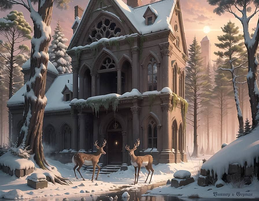 Дом в зимнем лесу