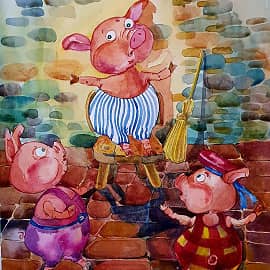 Три поросёнка. Иллюстрация.