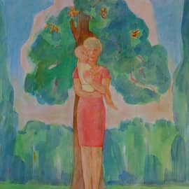 мадонна с ребенком на фоне пейзажа