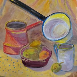 Натюрморт с  посудой и фруктами