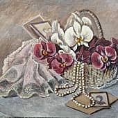 Орхидеи в, корзинке в технике голландских мастеров