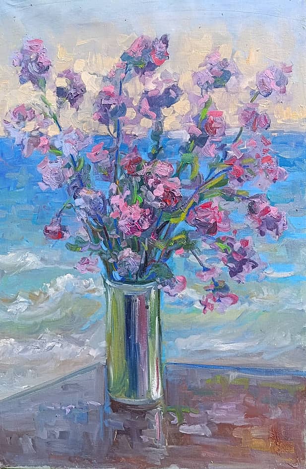 Сиреневые цветы у воды. Серия натюрморт под открытым небом. Пленэр ZhNataly