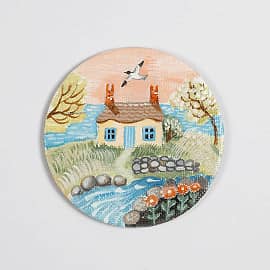 Домик у моря. Холст на магнитике. Миниатюра