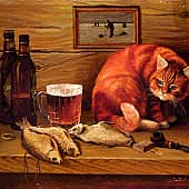 Натюрморт с котом, художник Геннадий Литвиненко