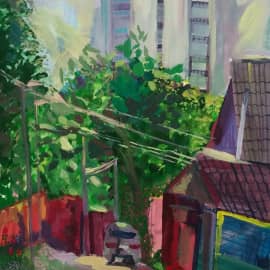 Этюд гуашью Во дворе