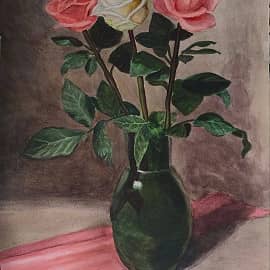 Розы в зеленой вазе