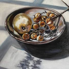 Натюрморт с лонганом и грушей