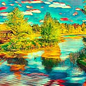 На берегу реки.