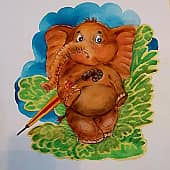 Слоник и зонтик. Иллюстрация.