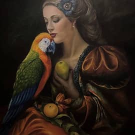 Девушка  с попугаем