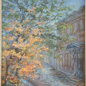 Улица Греческая, осень в старом городе. Картина к голубой выставке ЖуравлёваАрт