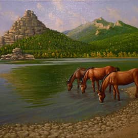 Лошади на водопое. Боровое