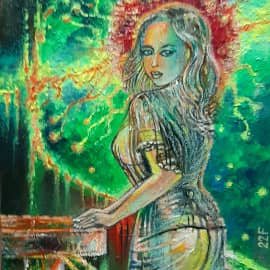 Горящая планета в зелёной туманности.