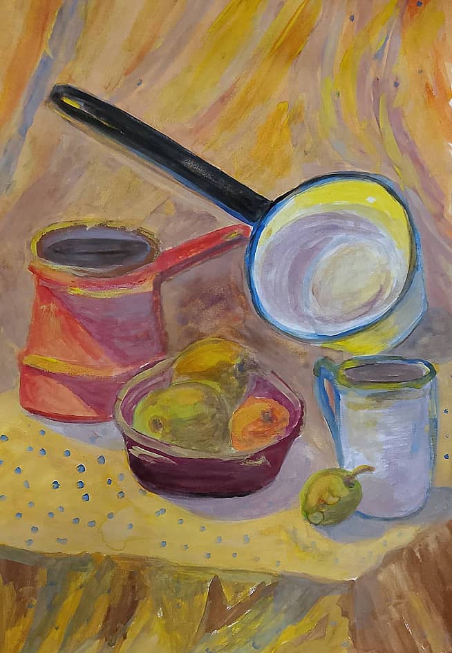 Натюрморт с  посудой и фруктами