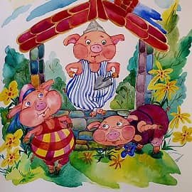 Иллюстрация к сказке " Три поросёнка".