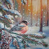 Снегирь на ветке.