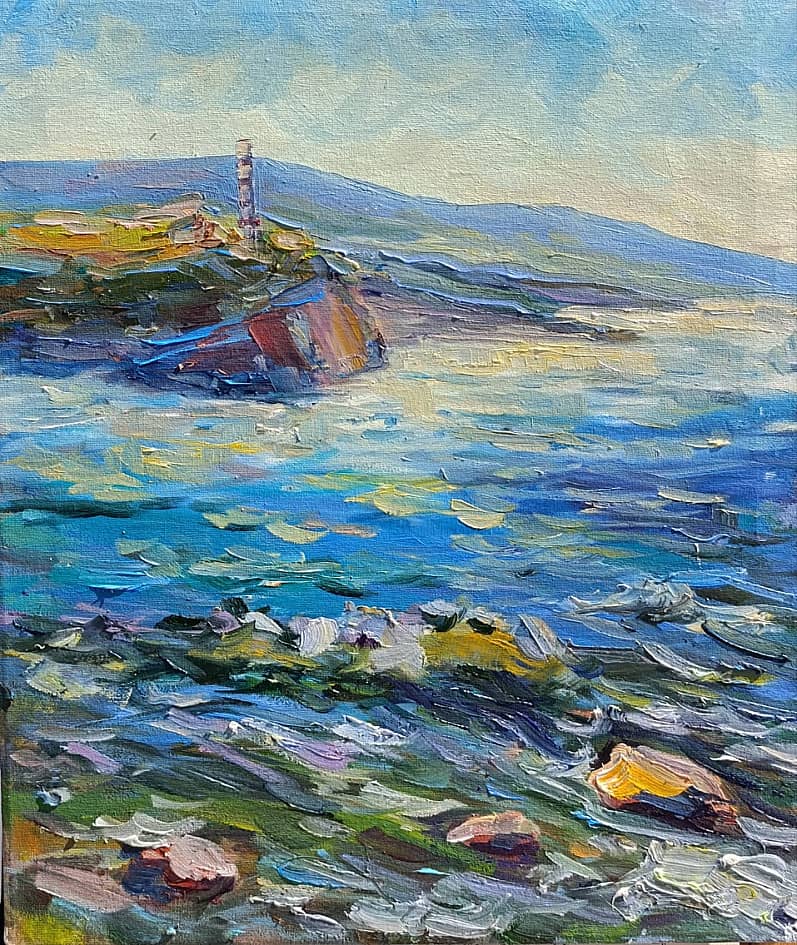 Маяк на мысу. Штормит Чёрное море. Пленэр ZhNataly