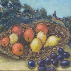 Фрукты на песчаном  берегу. С фрагментами с картин Ван Гога