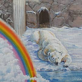 Медведь Диксон в вольере у бассейна.